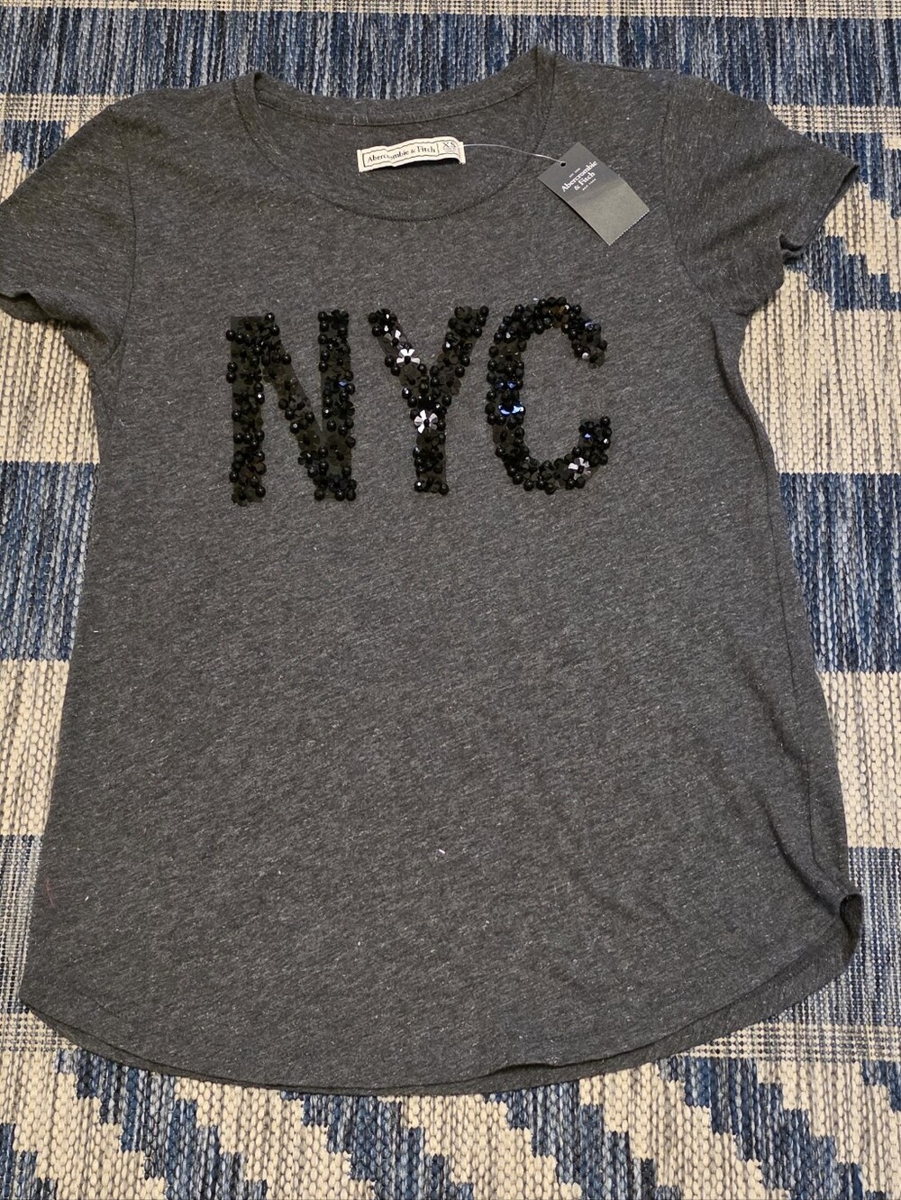 Abercrombie & Fitch Sequin NYC Dark Gray  Crewneck Tee
